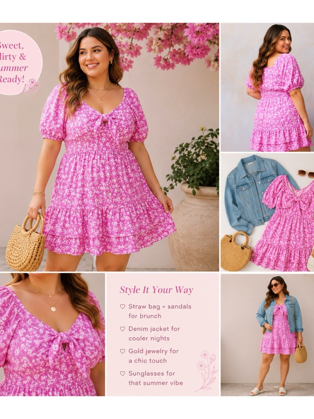 LC LAUREN CONRAD Pink Floral Print Babydoll Dress
